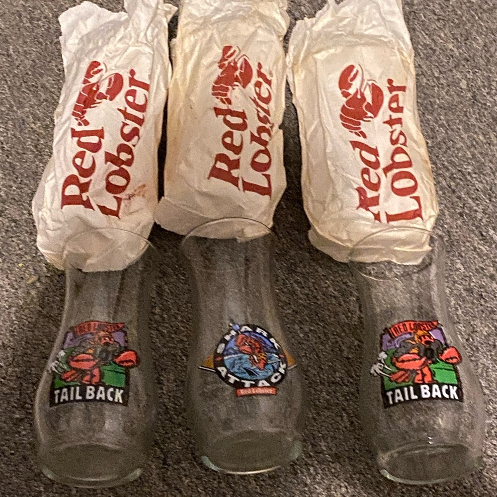 New Red lobster original glasses three.  One shark attack and two tail backs.